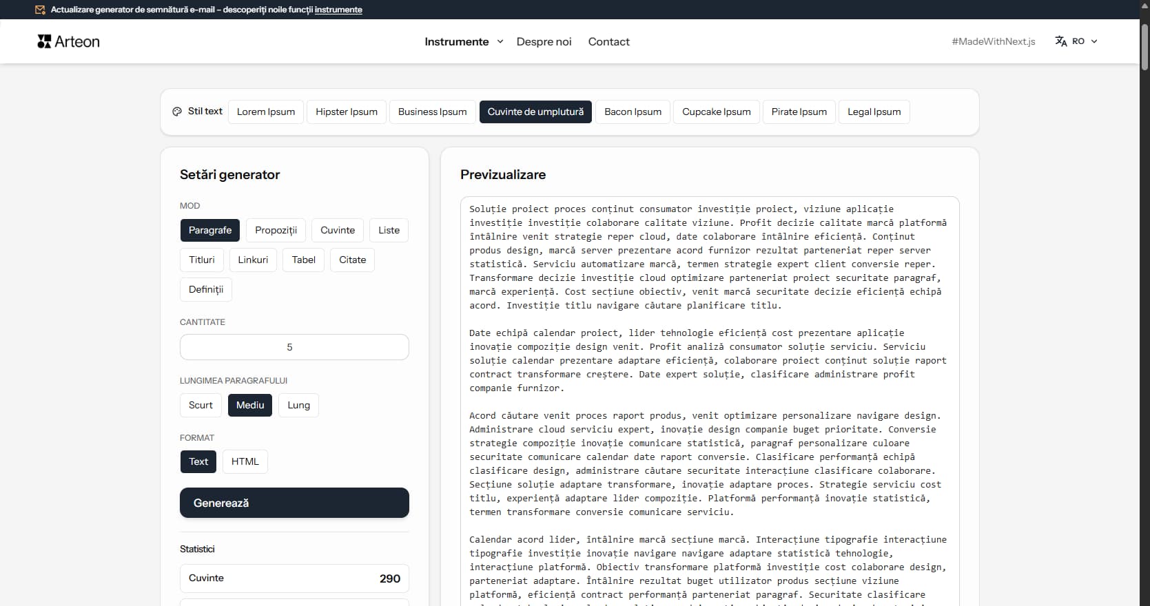 Generator Lorem Ipsum — Arteon