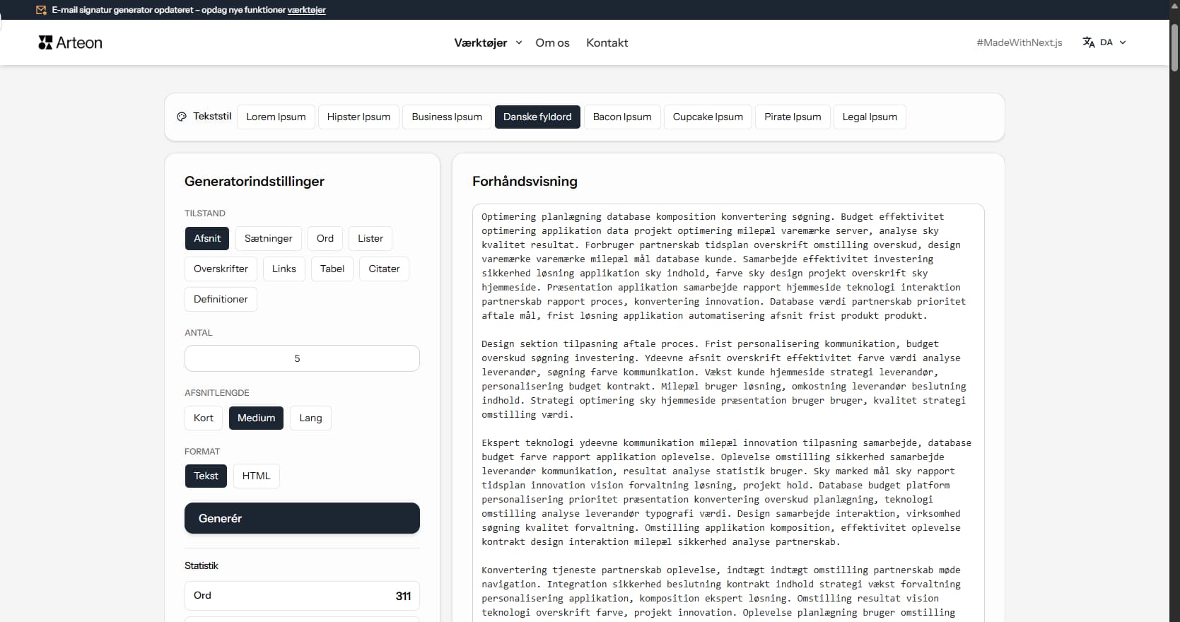 Lorem Ipsum-generator — Arteon