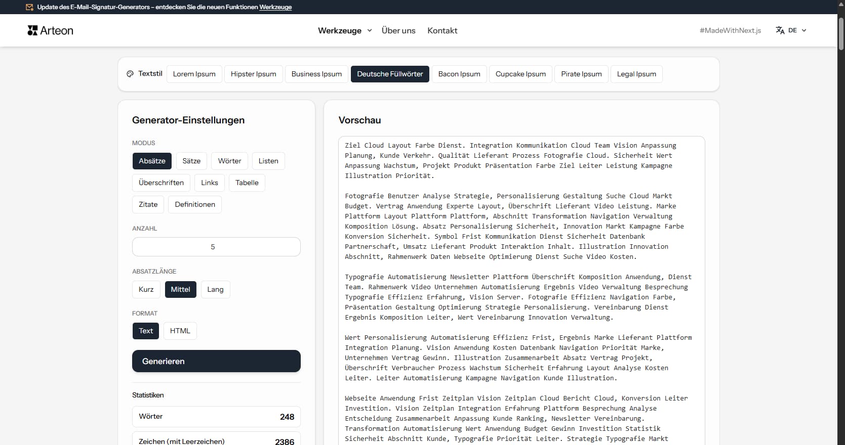 Lorem-Ipsum-Generator Arteon
