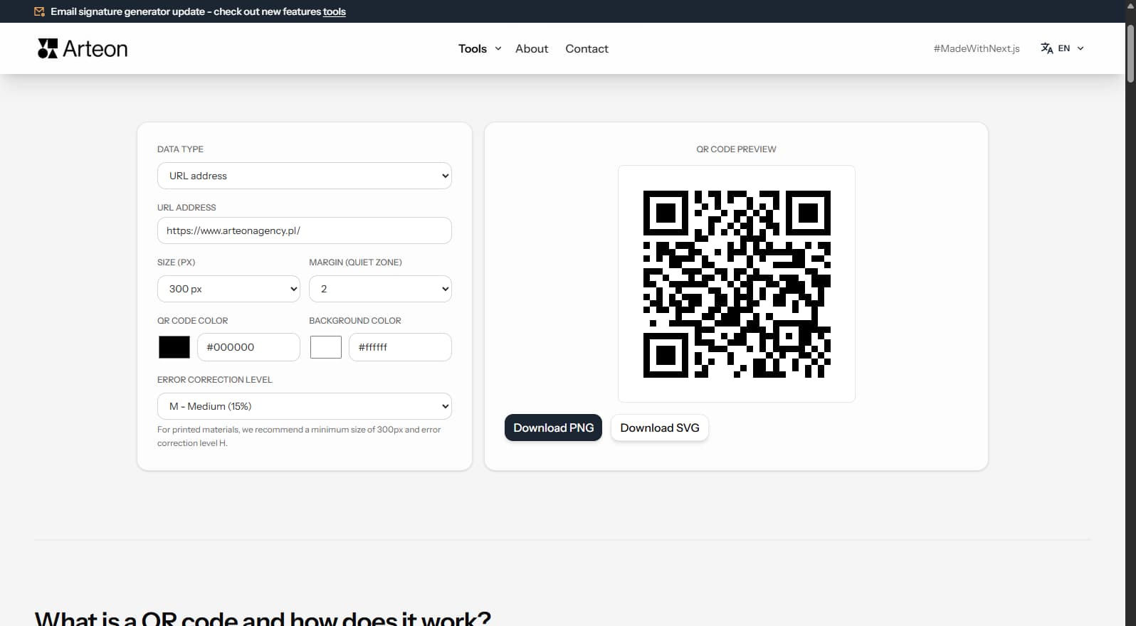 QR code generator – Arteon