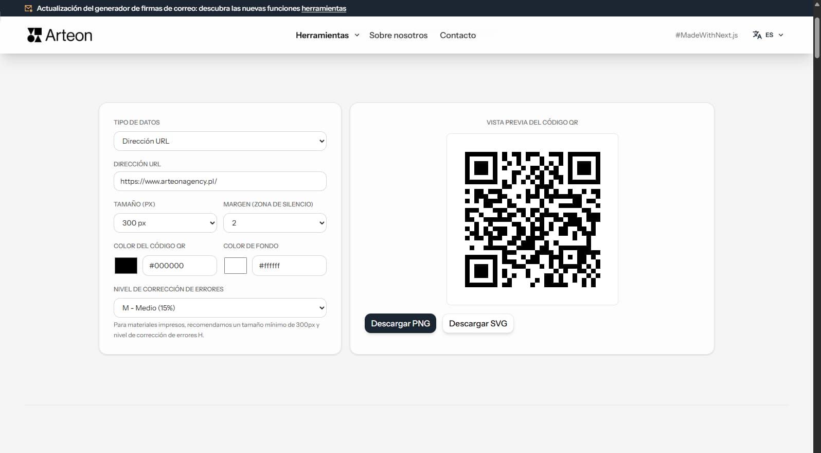 Generador de códigos QR gratuito Arteon