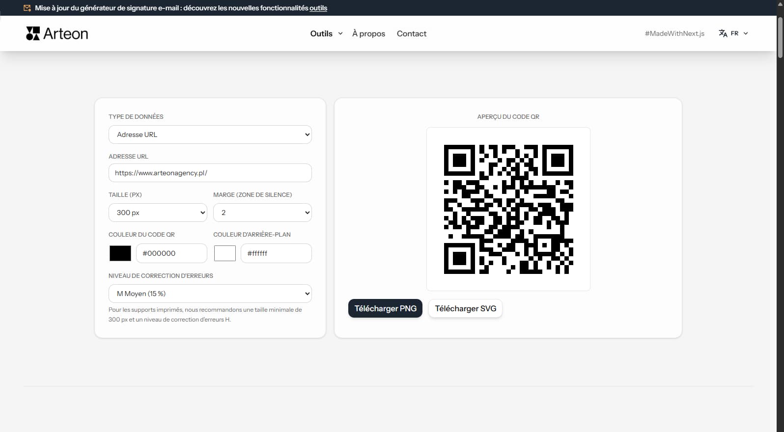 Générateur de codes QR gratuit Arteon