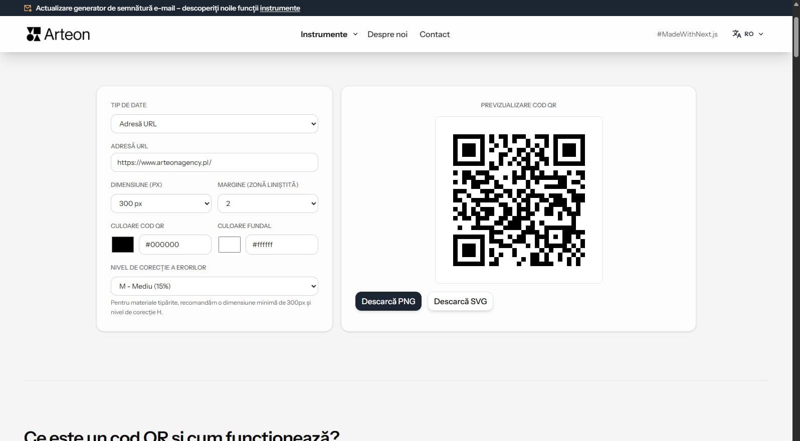 Generator gratuit de coduri QR Arteon