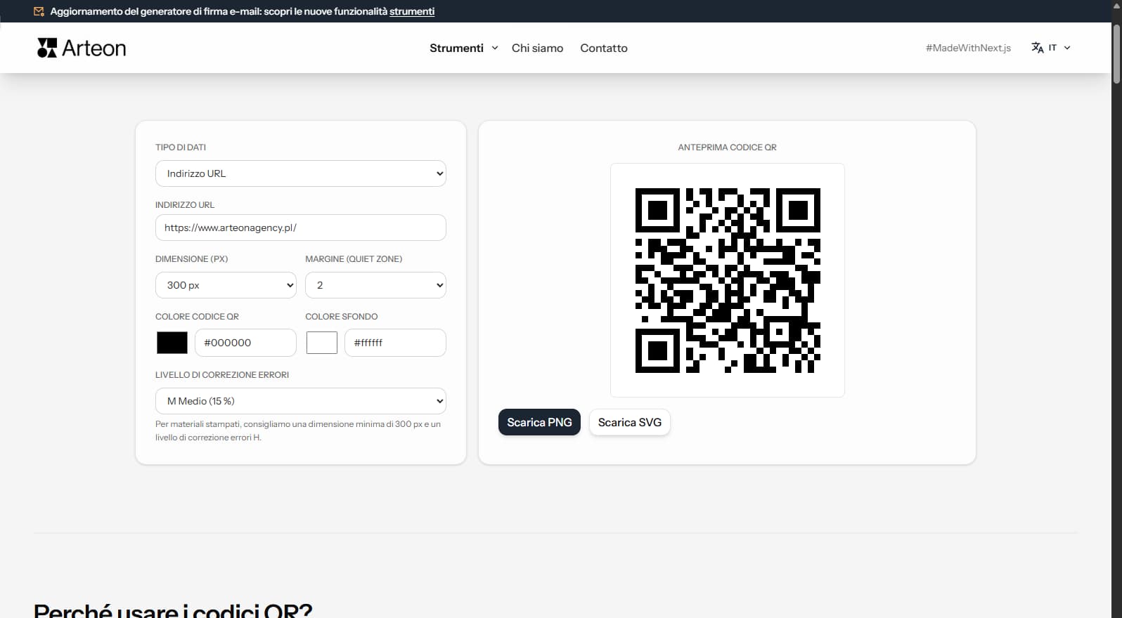 Generatore di codici QR – Arteon
