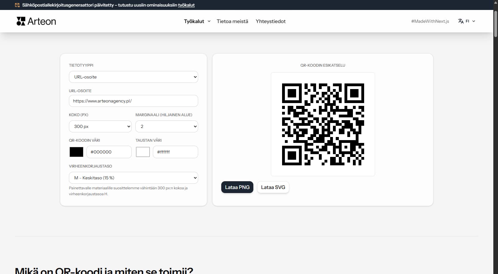 Ilmainen QR-koodigeneraattori Arteon