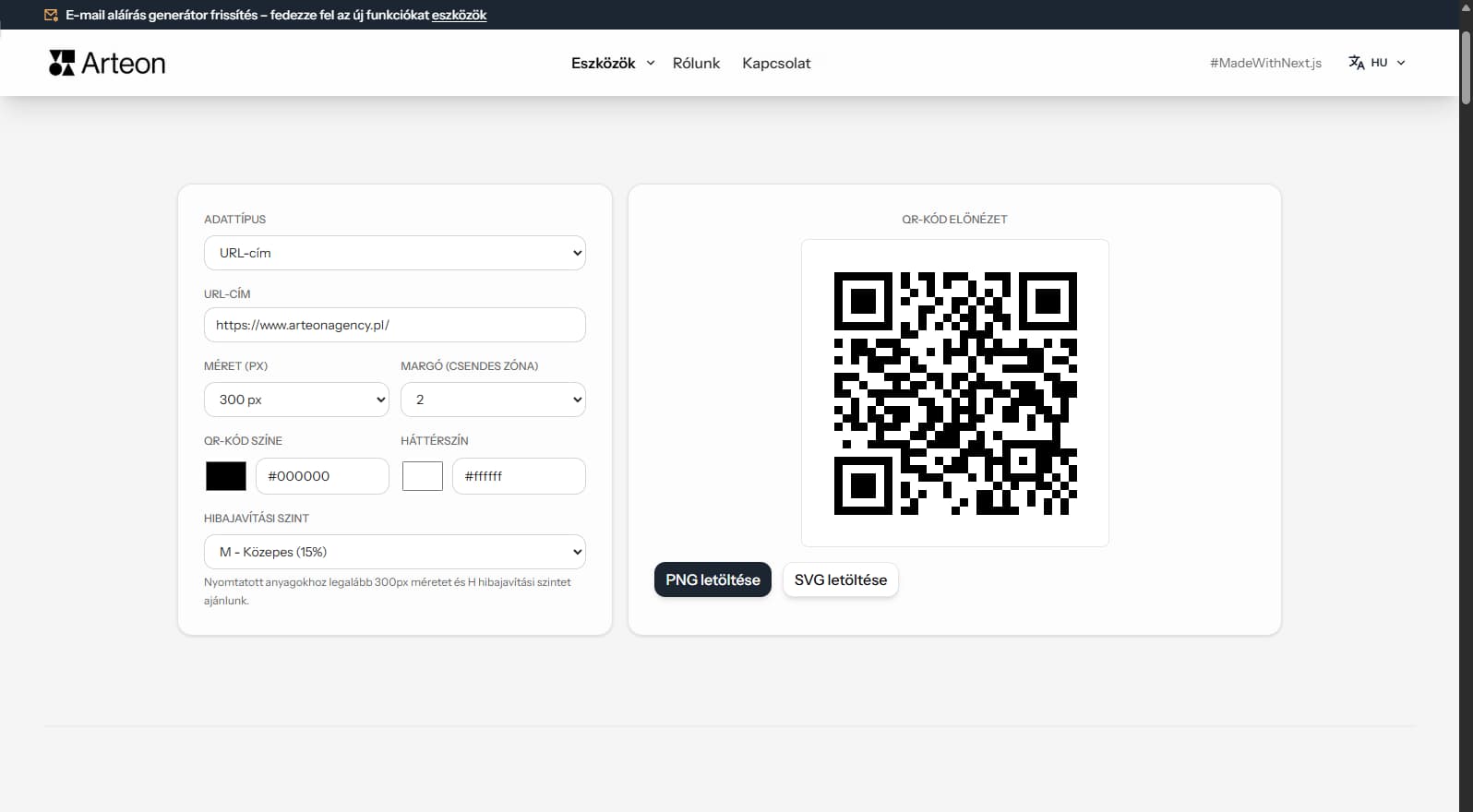Ingyenes QR-kód generátor Arteon