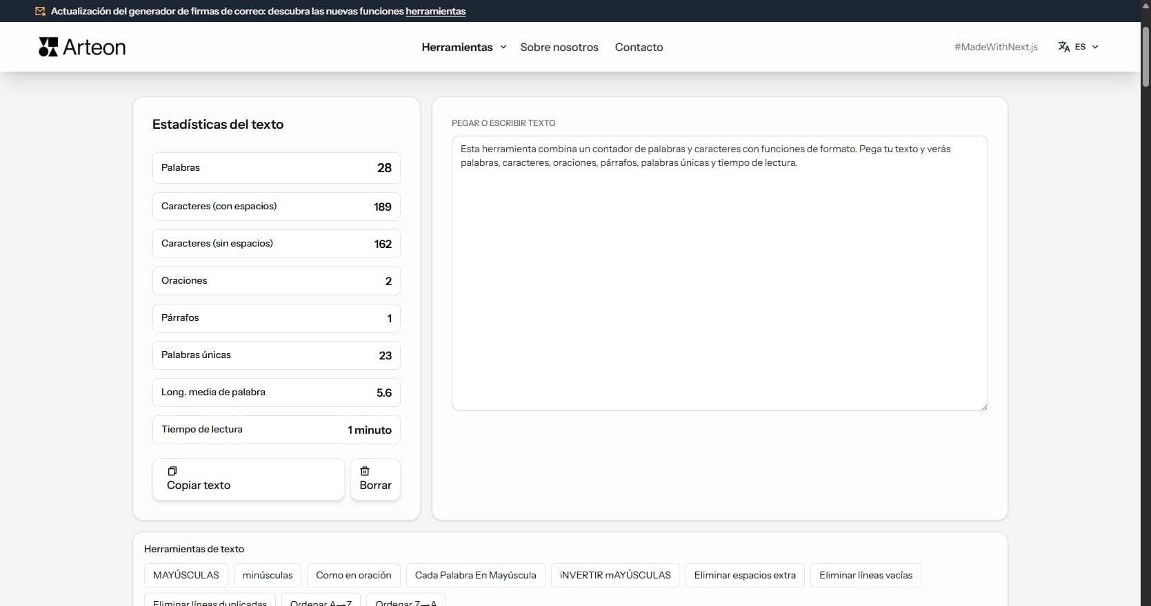 Contador de palabras y caracteres – Arteon