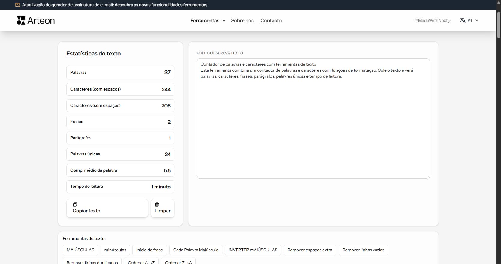 Contador de palavras e caracteres – Arteon