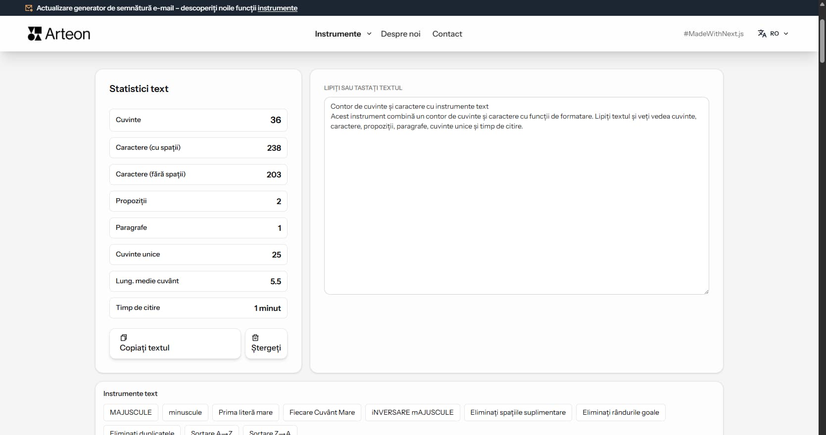 Contor de cuvinte și caractere – Arteon