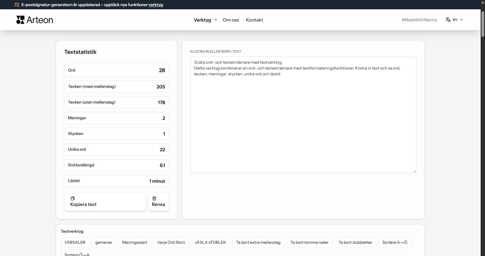 Ord- och teckenraknare Arteon