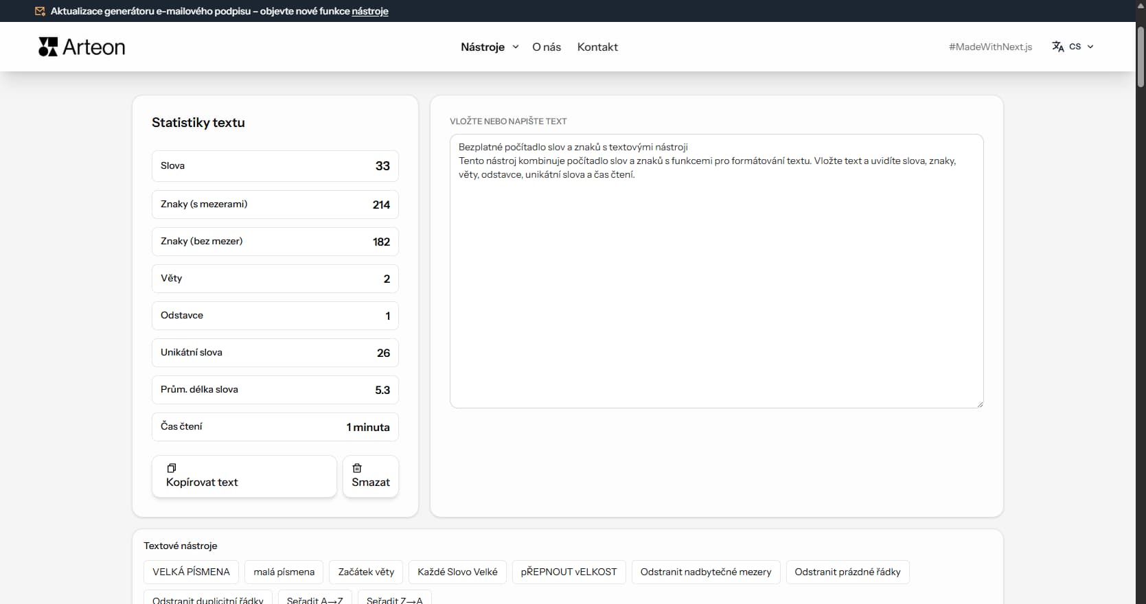 Pocitadlo slov a znaku Arteon