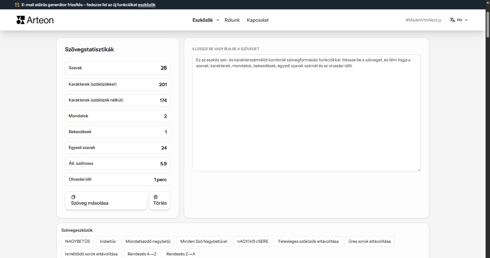 Szó- és karakterszámláló Arteon
