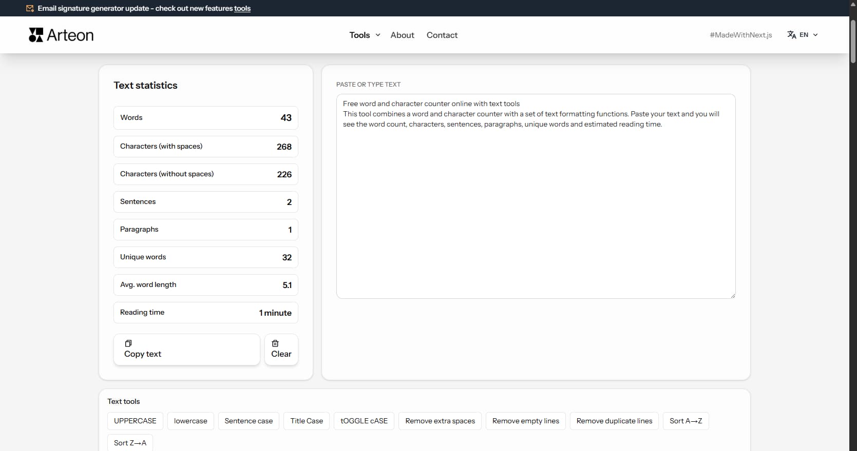 Word and character counter – Arteon