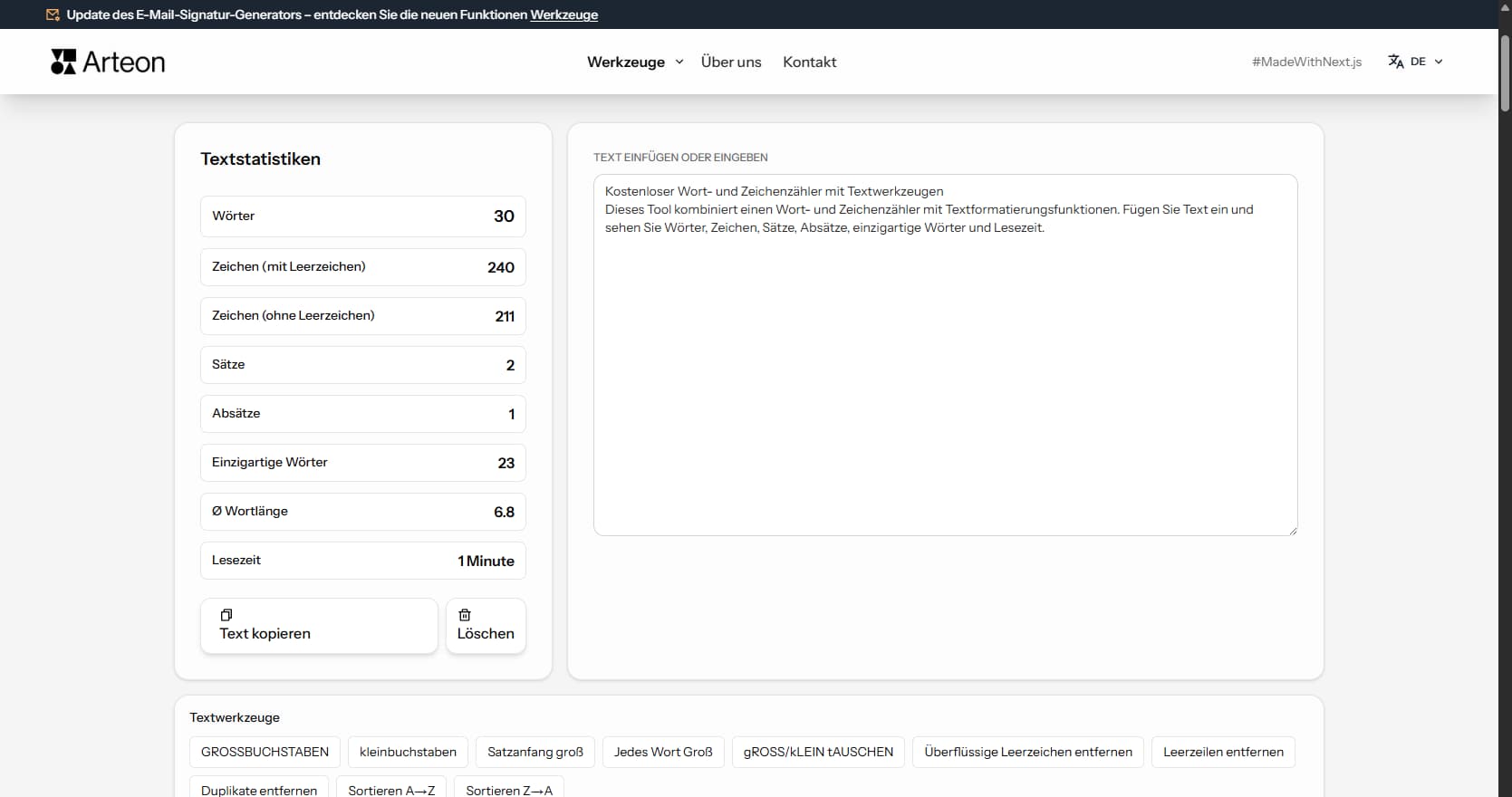 Wort- und Zeichenzähler – Arteon