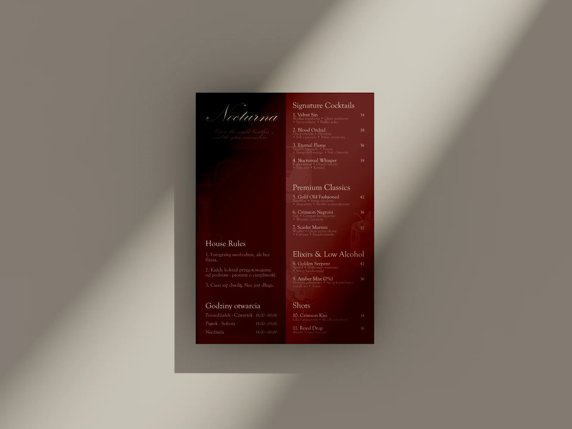 Projekt menu restauracji